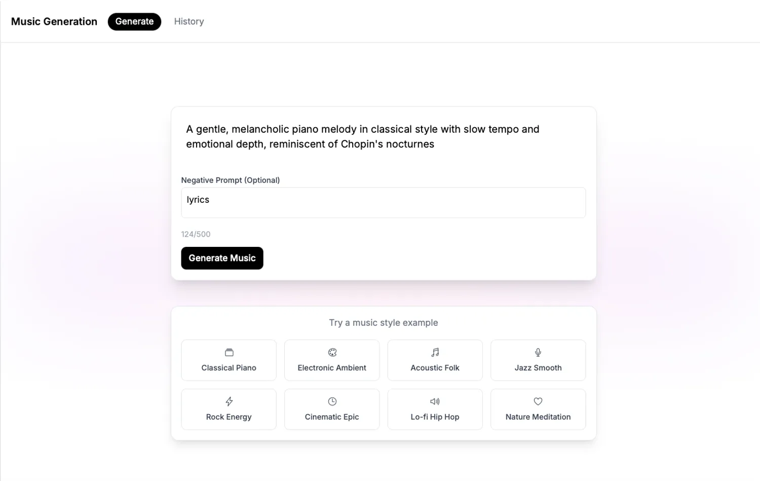 AI Music Generation Interface